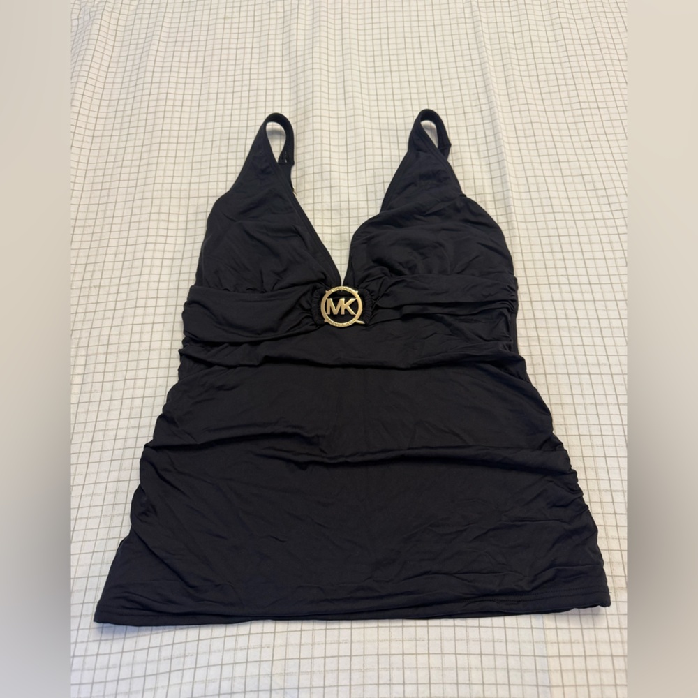 Michael Kors Black Swim Tankini Top with Gold MK Emblem